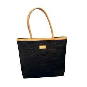 Jim‎ Thompson Tote Bag Purse Canvas Leather Trim Navy Color